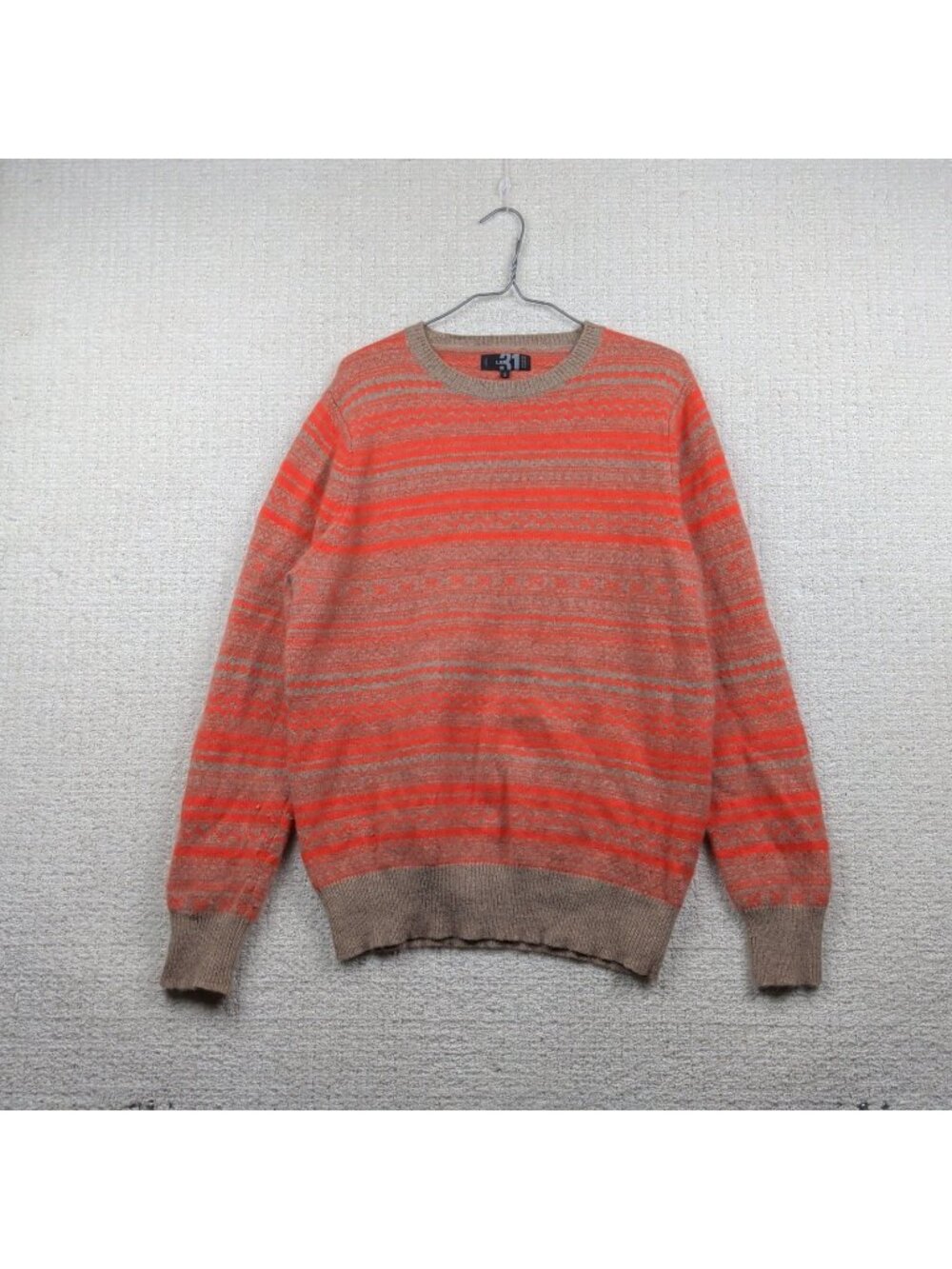 VTG Simons Lambswool Rust Orange Sweater Grandpa Preppy Fair Isle Fisherman Sz L